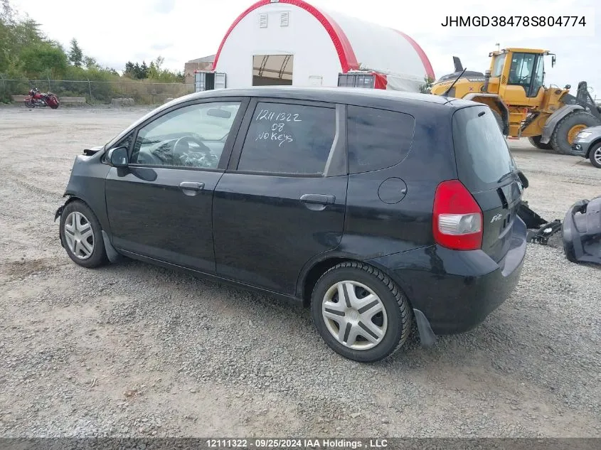 2008 Honda Fit VIN: JHMGD38478S804774 Lot: 12111322