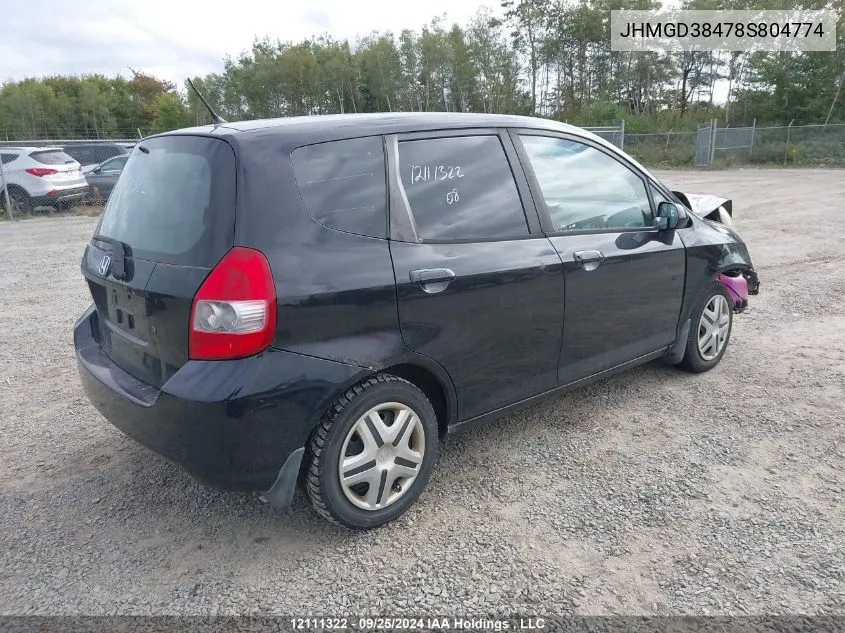 2008 Honda Fit VIN: JHMGD38478S804774 Lot: 12111322