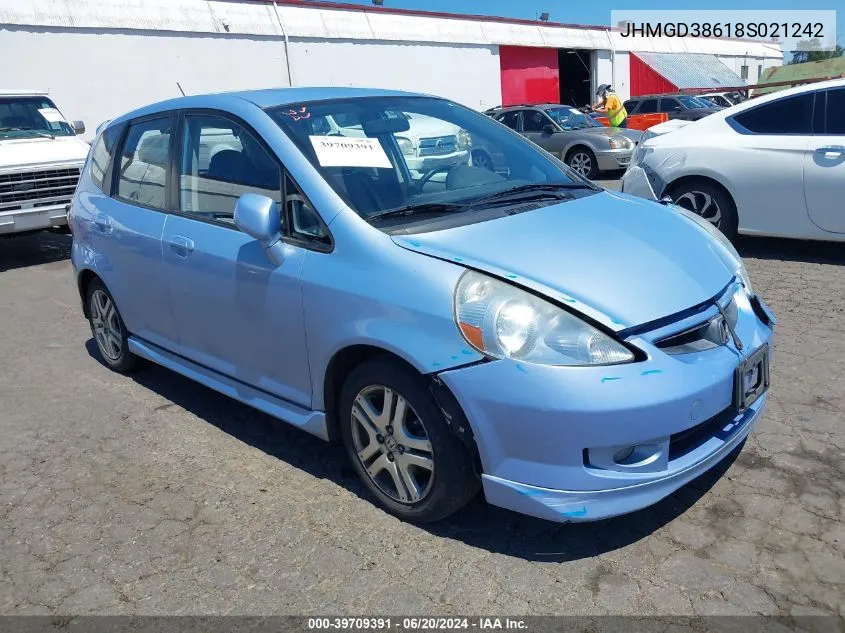 2008 Honda Fit Sport VIN: JHMGD38618S021242 Lot: 39709391