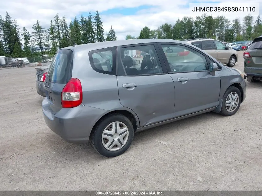 2008 Honda Fit VIN: JHMGD38498S041110 Lot: 39728642