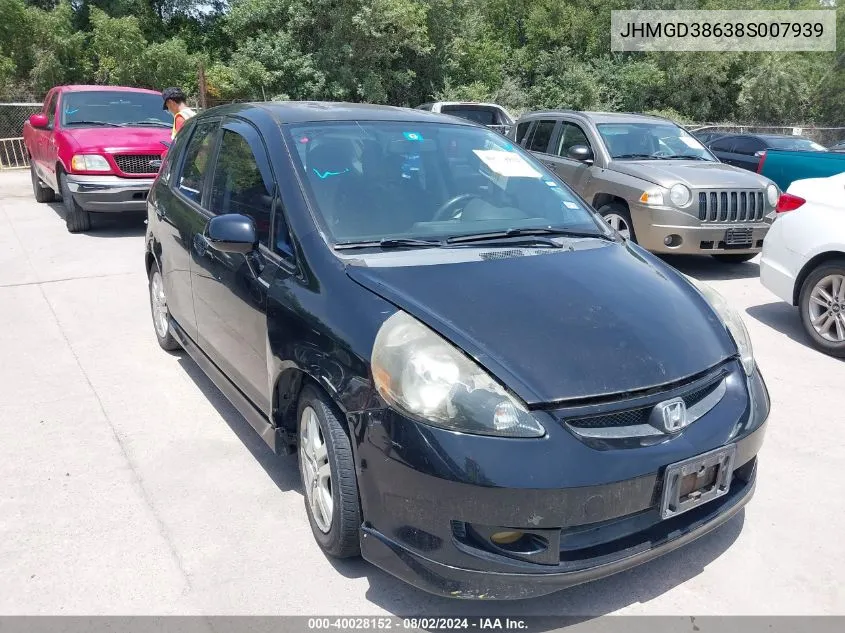 2008 Honda Fit Sport VIN: JHMGD38638S007939 Lot: 40028152