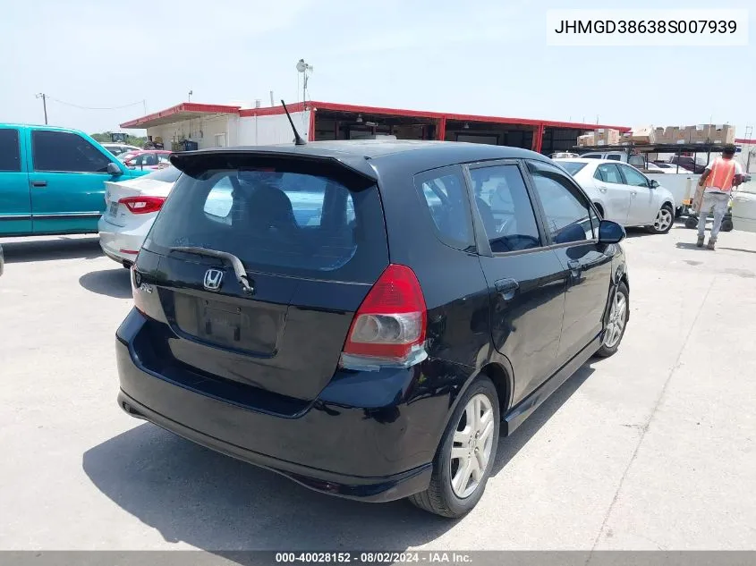 2008 Honda Fit Sport VIN: JHMGD38638S007939 Lot: 40028152