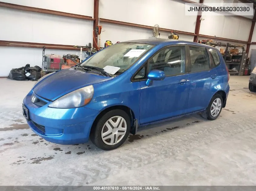 2008 Honda Fit VIN: JHMGD38458S030380 Lot: 40107610