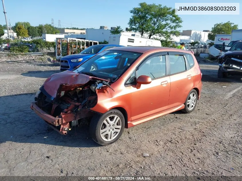 2008 Honda Fit Sport VIN: JHMGD38608S003203 Lot: 40168179