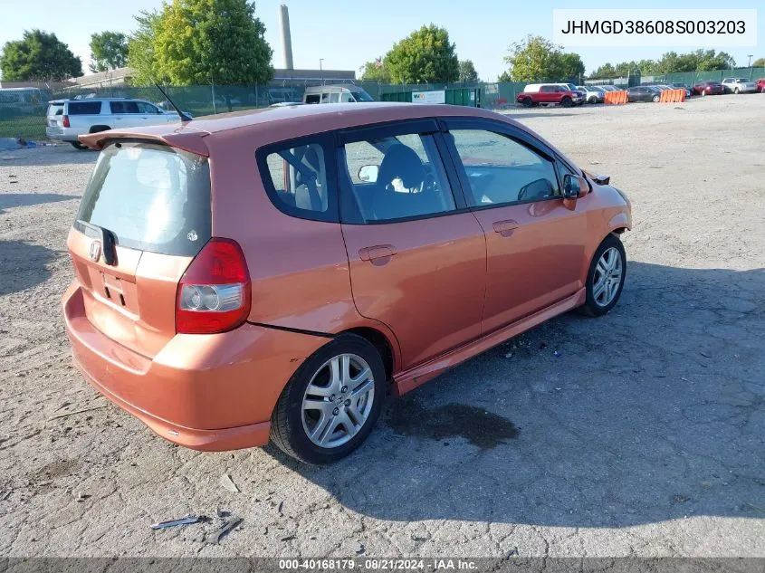 2008 Honda Fit Sport VIN: JHMGD38608S003203 Lot: 40168179