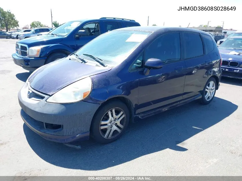 2008 Honda Fit Sport VIN: JHMGD38608S028649 Lot: 40208307