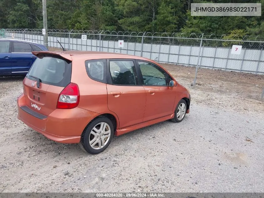 2008 Honda Fit Sport VIN: JHMGD38698S022171 Lot: 40284320