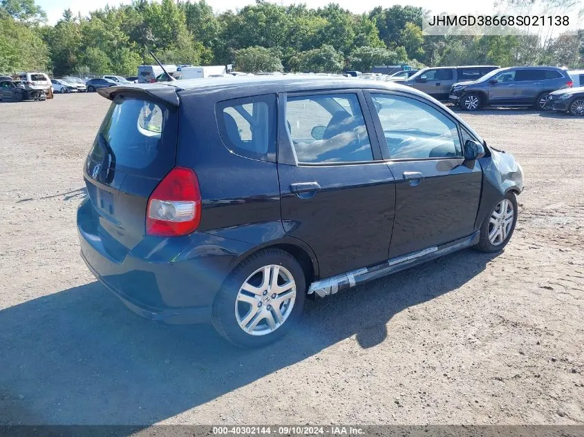 2008 Honda Fit Sport VIN: JHMGD38668S021138 Lot: 40302144