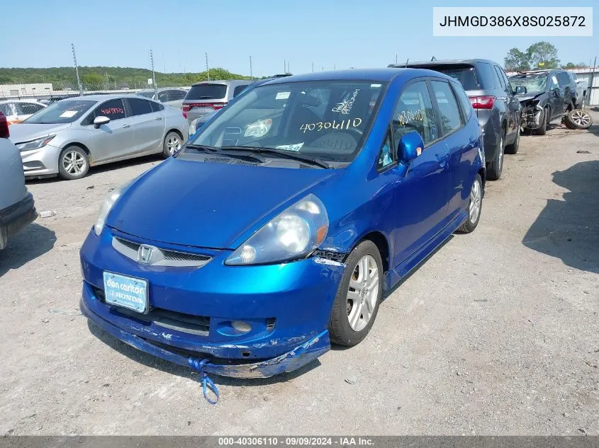 2008 Honda Fit Sport VIN: JHMGD386X8S025872 Lot: 40306110