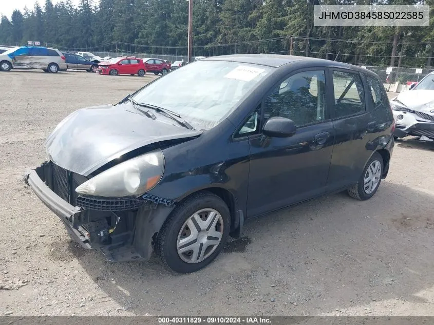 2008 Honda Fit VIN: JHMGD38458S022585 Lot: 40311829