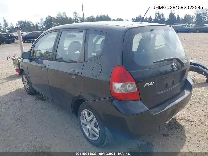 2008 Honda Fit VIN: JHMGD38458S022585 Lot: 40311829