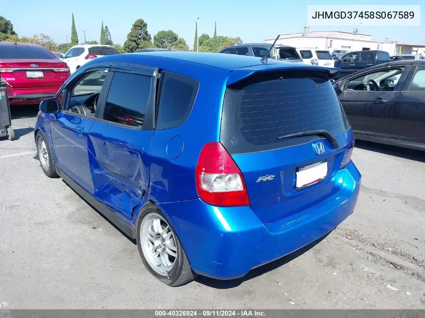 2008 Honda Fit VIN: JHMGD37458S067589 Lot: 40326924