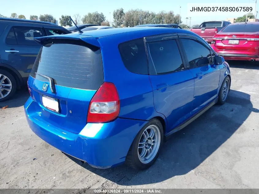 2008 Honda Fit VIN: JHMGD37458S067589 Lot: 40326924