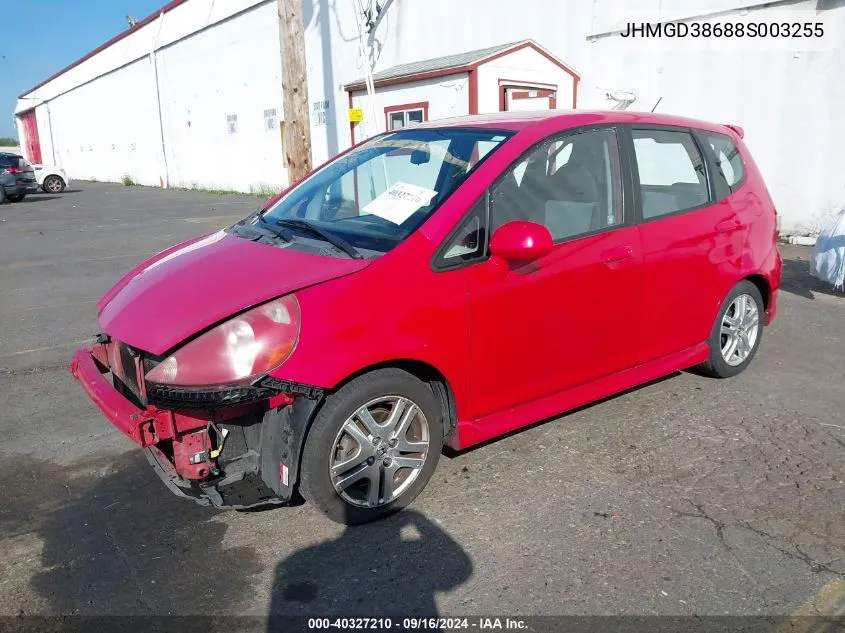 2008 Honda Fit Sport VIN: JHMGD38688S003255 Lot: 40327210