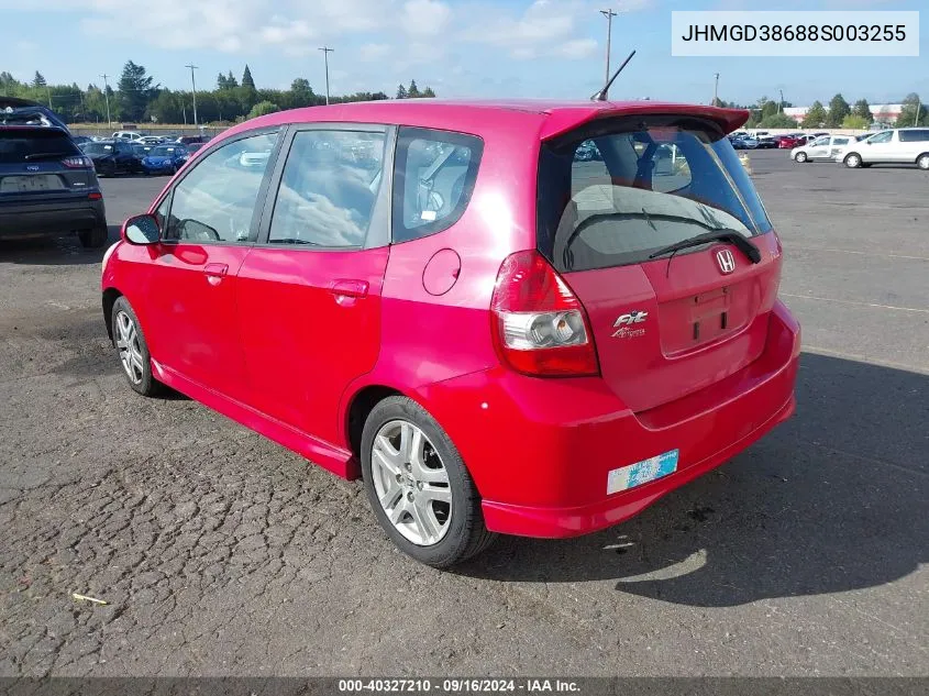 2008 Honda Fit Sport VIN: JHMGD38688S003255 Lot: 40327210