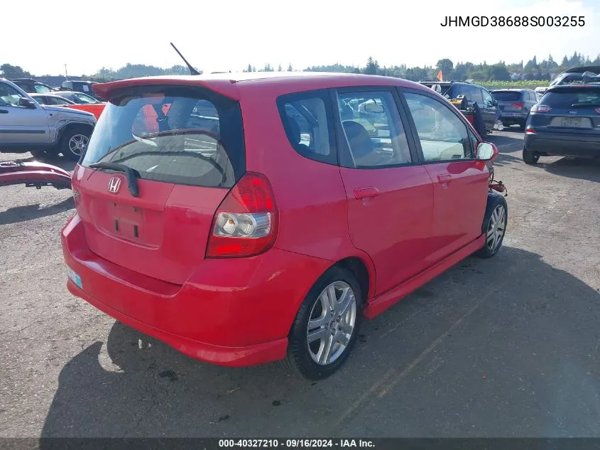 2008 Honda Fit Sport VIN: JHMGD38688S003255 Lot: 40327210