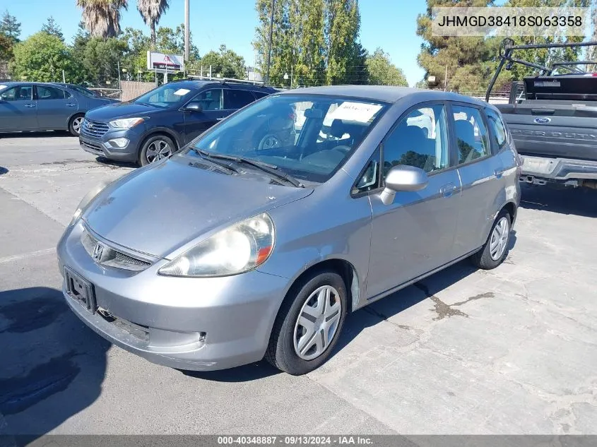 2008 Honda Fit VIN: JHMGD38418S063358 Lot: 40348887