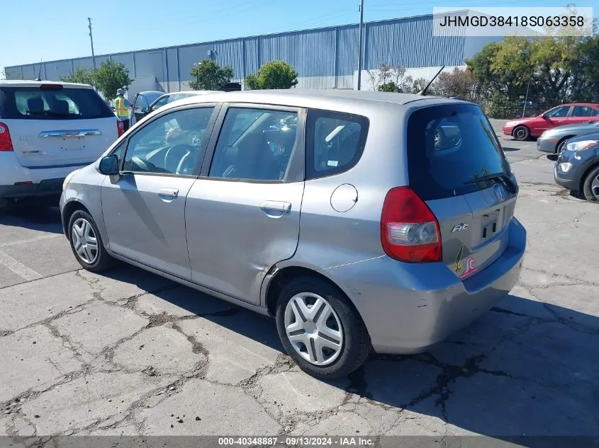 2008 Honda Fit VIN: JHMGD38418S063358 Lot: 40348887