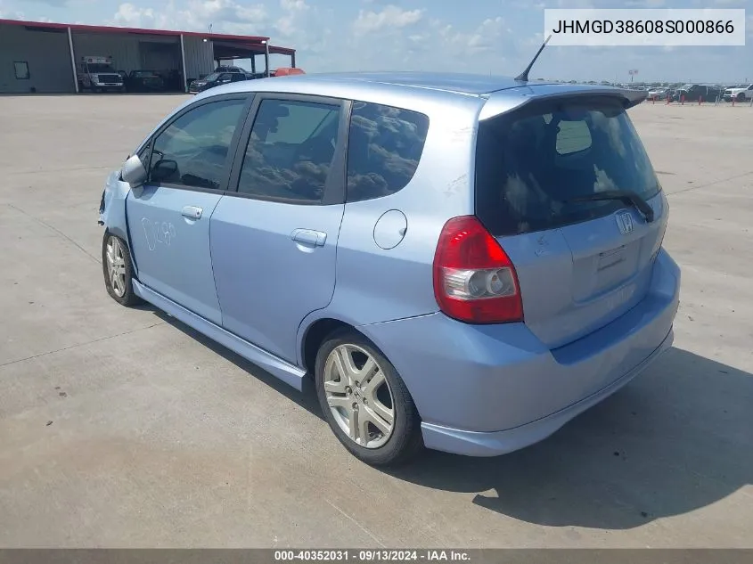 2008 Honda Fit Sport VIN: JHMGD38608S000866 Lot: 40352031