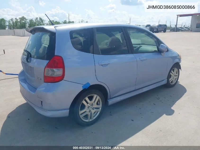 2008 Honda Fit Sport VIN: JHMGD38608S000866 Lot: 40352031