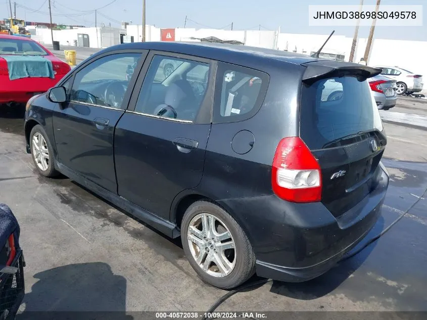 2008 Honda Fit Sport VIN: JHMGD38698S049578 Lot: 40572038