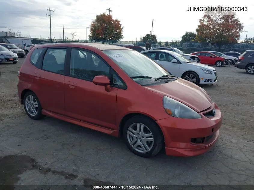 2008 Honda Fit Sport VIN: JHMGD38618S000343 Lot: 40607441