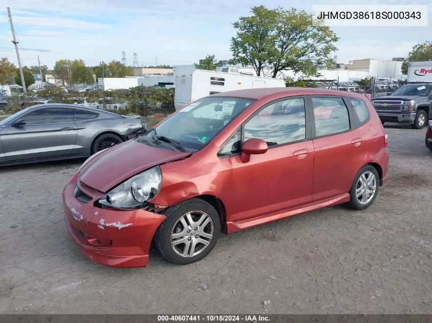 2008 Honda Fit Sport VIN: JHMGD38618S000343 Lot: 40607441