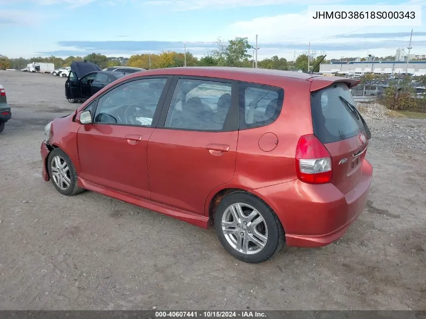 2008 Honda Fit Sport VIN: JHMGD38618S000343 Lot: 40607441