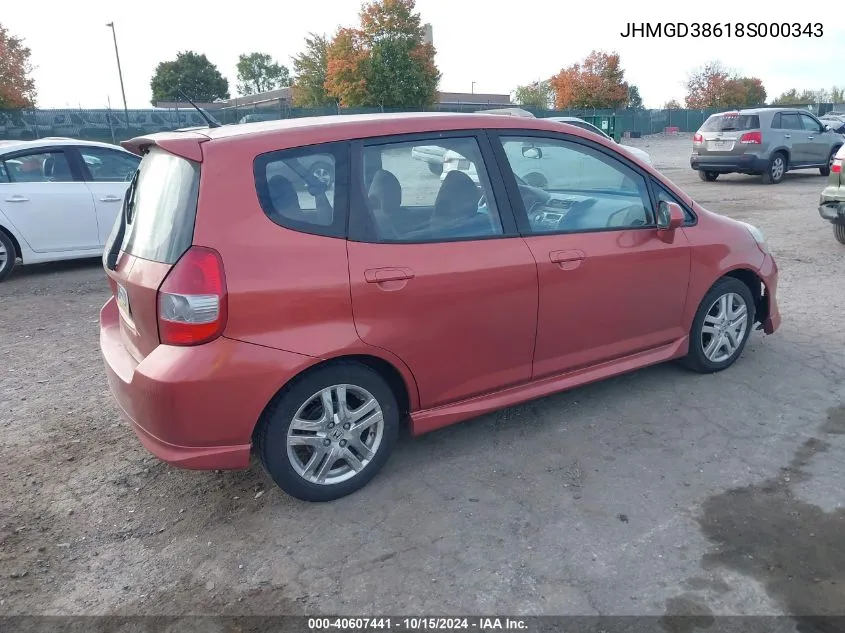 2008 Honda Fit Sport VIN: JHMGD38618S000343 Lot: 40607441