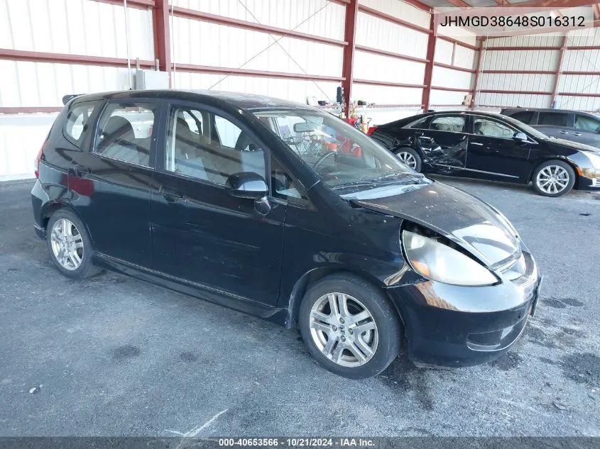 2008 Honda Fit Sport VIN: JHMGD38648S016312 Lot: 40653566