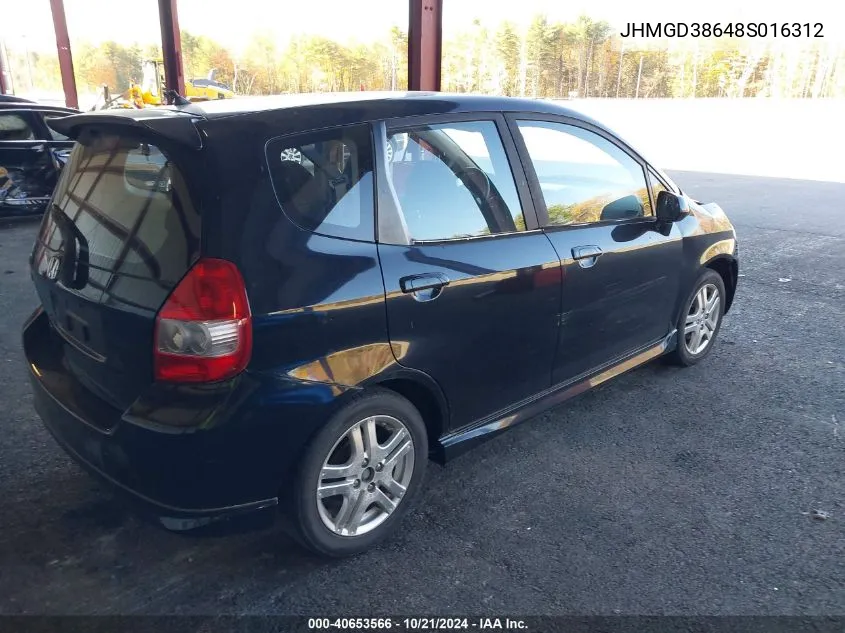 2008 Honda Fit Sport VIN: JHMGD38648S016312 Lot: 40653566