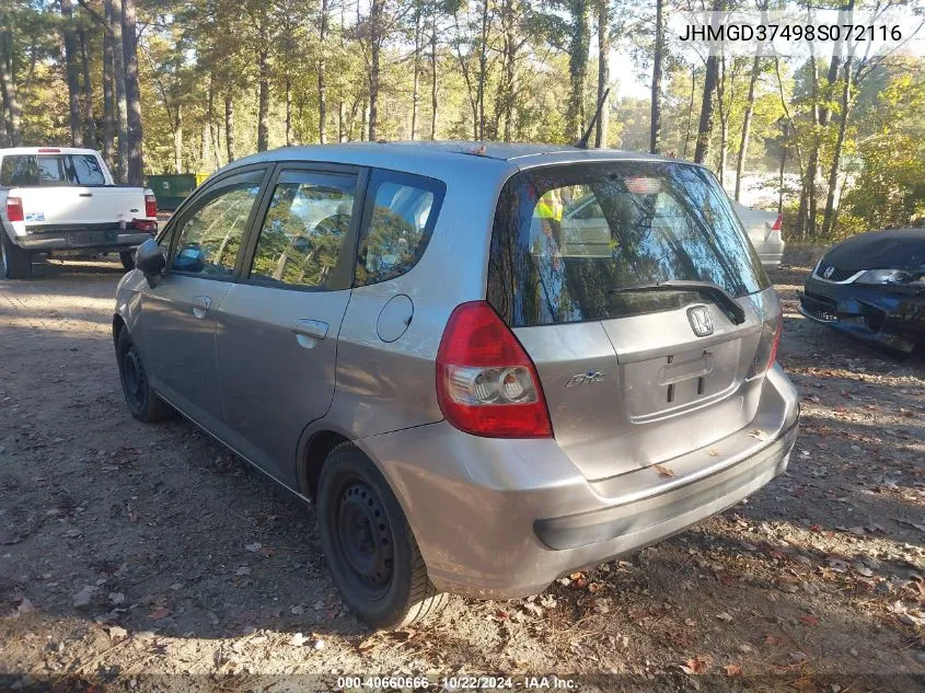 2008 Honda Fit VIN: JHMGD37498S072116 Lot: 40660666