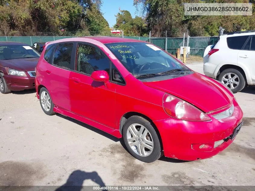 2008 Honda Fit Sport VIN: JHMGD38628S038602 Lot: 40670116