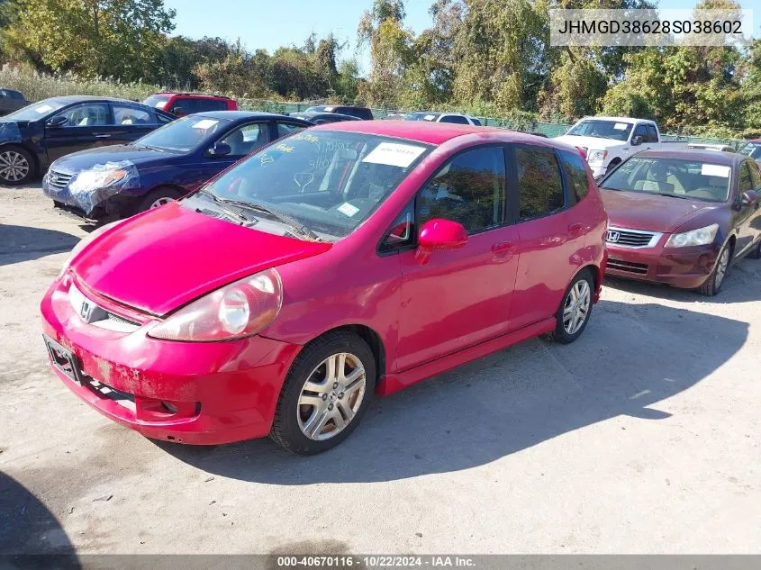 2008 Honda Fit Sport VIN: JHMGD38628S038602 Lot: 40670116