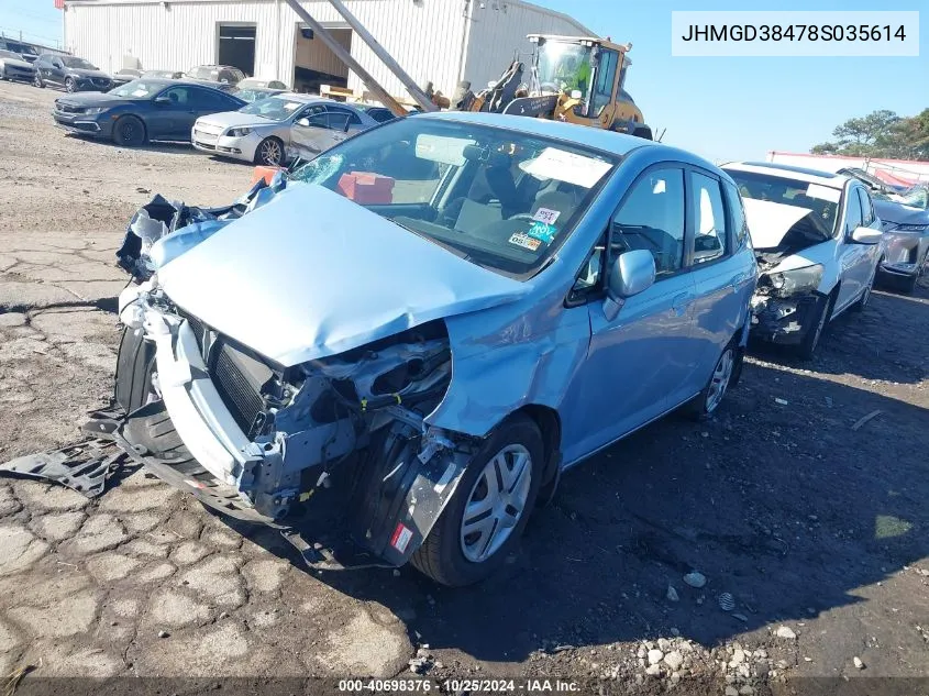 2008 Honda Fit VIN: JHMGD38478S035614 Lot: 40698376