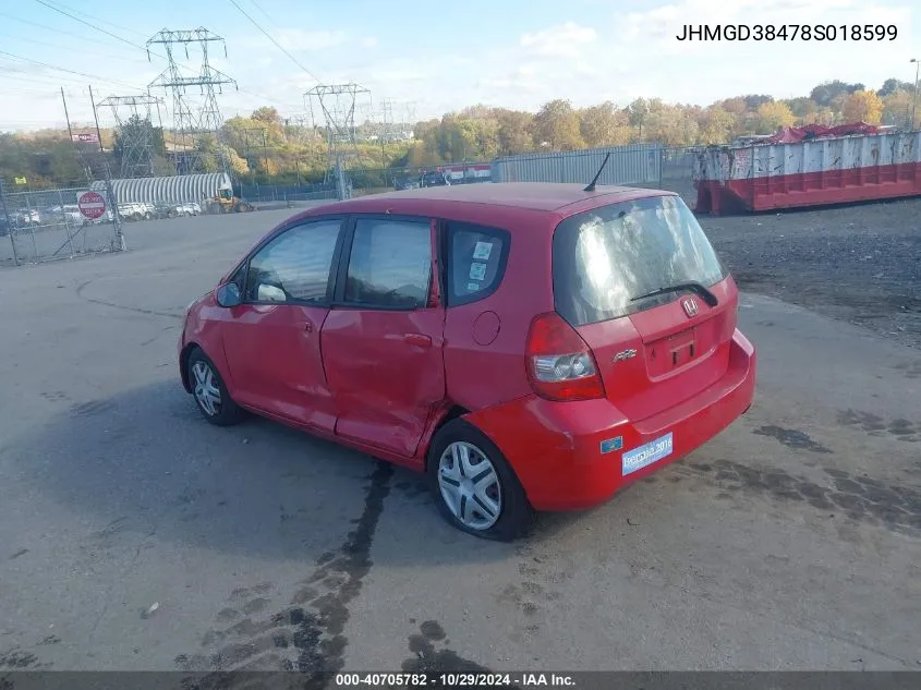 2008 Honda Fit VIN: JHMGD38478S018599 Lot: 40705782