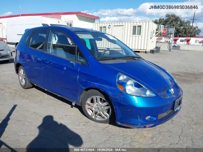 2008 Honda Fit Sport VIN: JHMGD38698S036846 Lot: 40731924