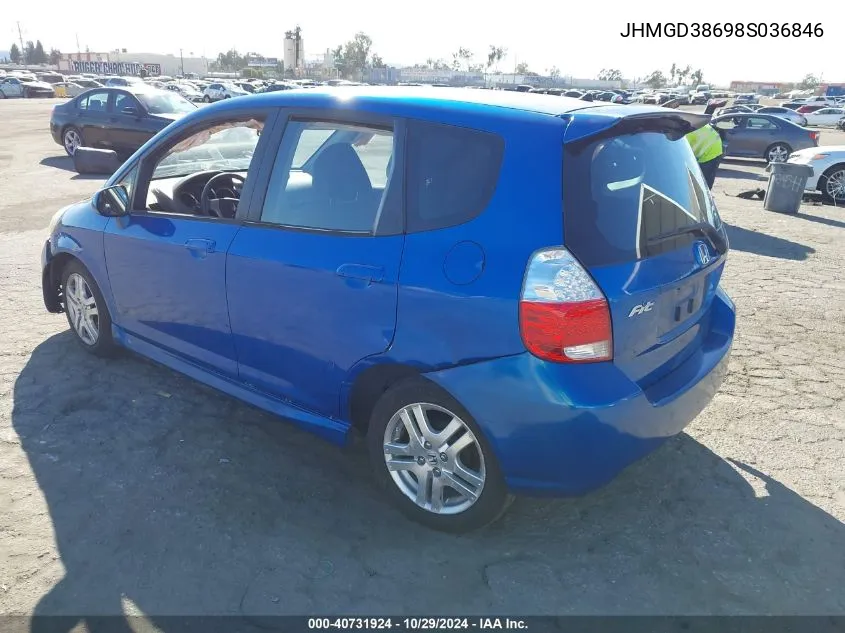 2008 Honda Fit Sport VIN: JHMGD38698S036846 Lot: 40731924