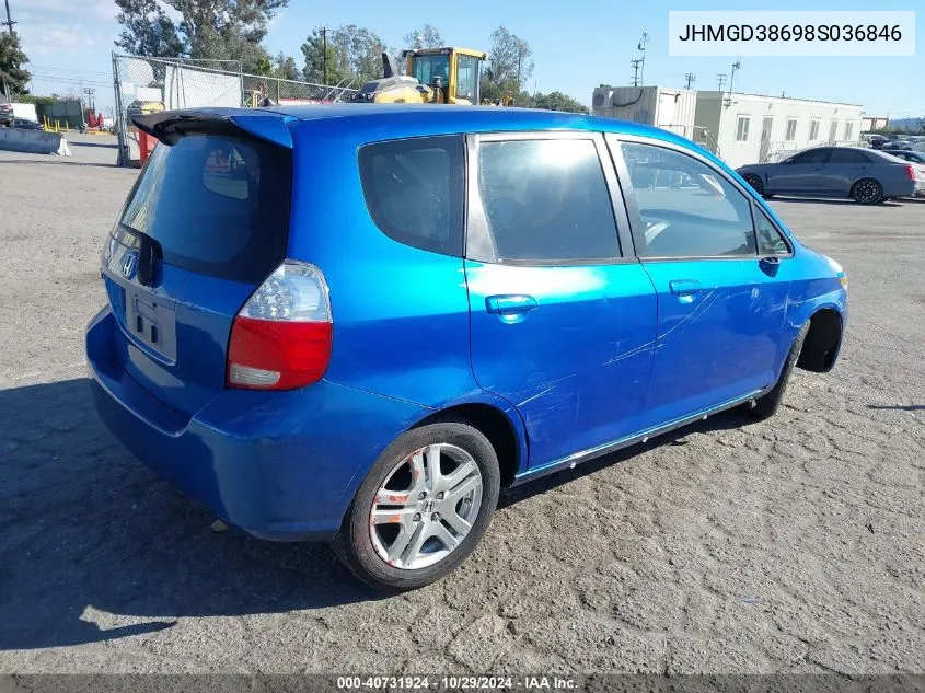 2008 Honda Fit Sport VIN: JHMGD38698S036846 Lot: 40731924