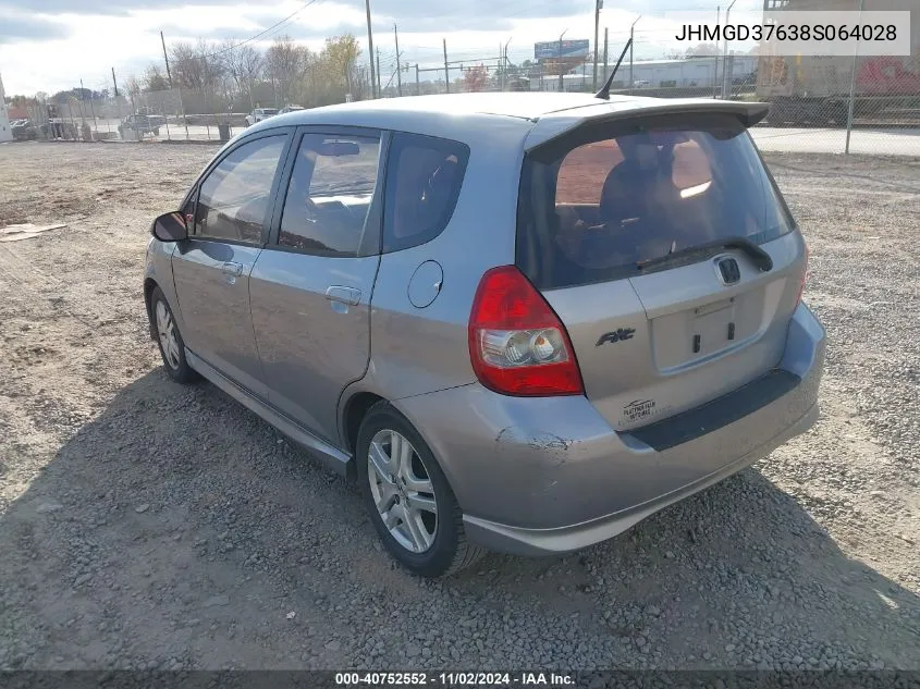 2008 Honda Fit Sport VIN: JHMGD37638S064028 Lot: 40752552