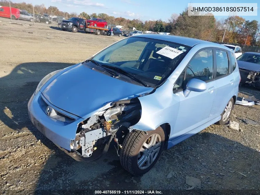 2008 Honda Fit Sport VIN: JHMGD38618S057514 Lot: 40758519