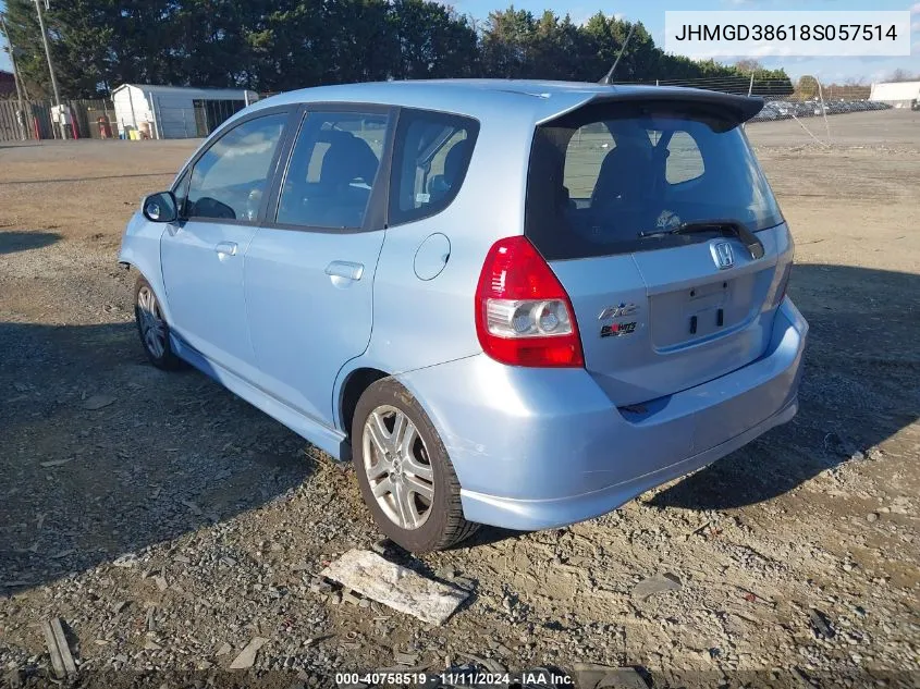 2008 Honda Fit Sport VIN: JHMGD38618S057514 Lot: 40758519