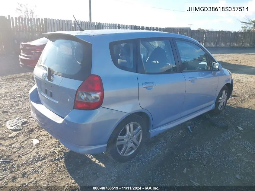 2008 Honda Fit Sport VIN: JHMGD38618S057514 Lot: 40758519