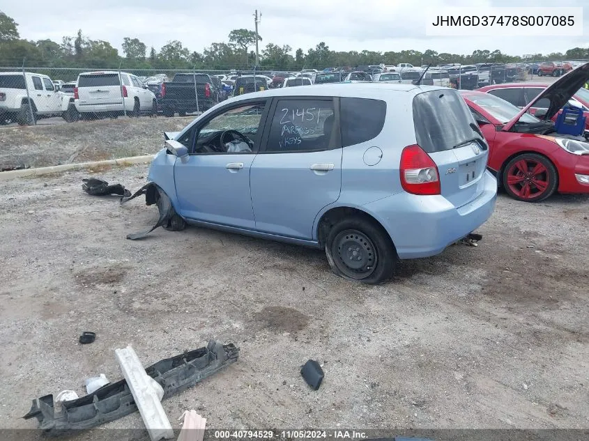 2008 Honda Fit VIN: JHMGD37478S007085 Lot: 40794529