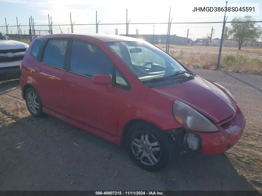 2008 Honda Fit Sport VIN: JHMGD38638S045591 Lot: 40807215