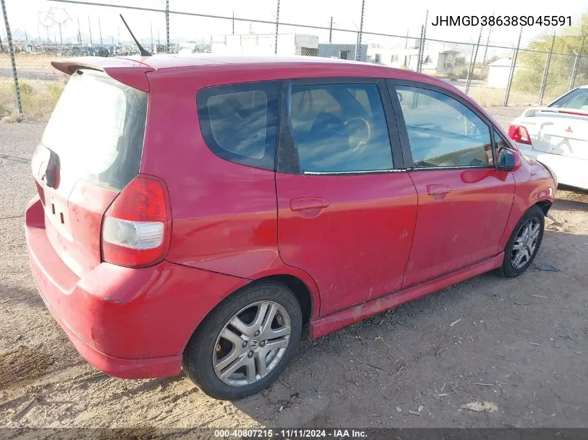 2008 Honda Fit Sport VIN: JHMGD38638S045591 Lot: 40807215