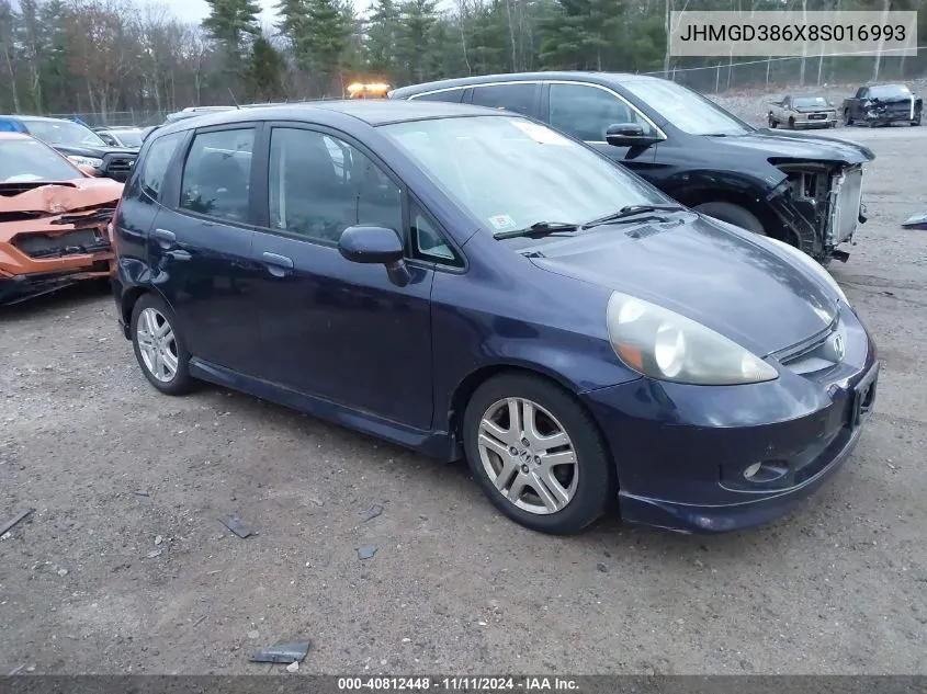 2008 Honda Fit Sport VIN: JHMGD386X8S016993 Lot: 40812448