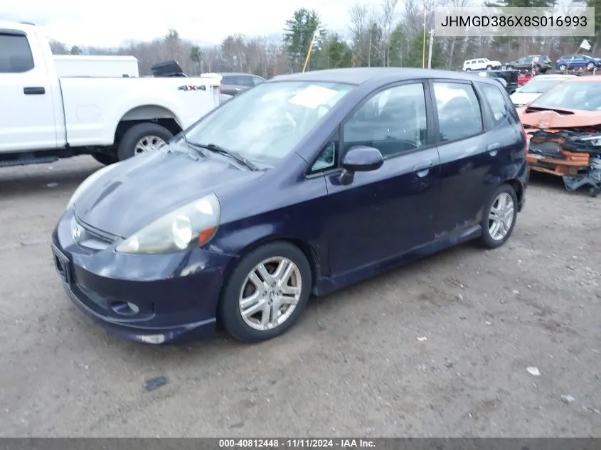 2008 Honda Fit Sport VIN: JHMGD386X8S016993 Lot: 40812448