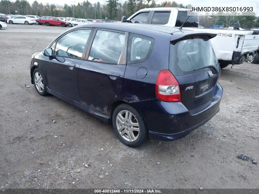 2008 Honda Fit Sport VIN: JHMGD386X8S016993 Lot: 40812448