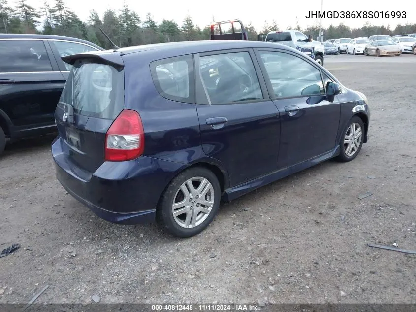 2008 Honda Fit Sport VIN: JHMGD386X8S016993 Lot: 40812448